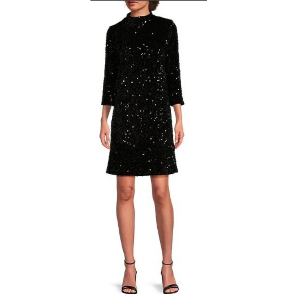 J. McLaughlin Black Sequin Long Sleeve Dress – SZ S –‎ NWT